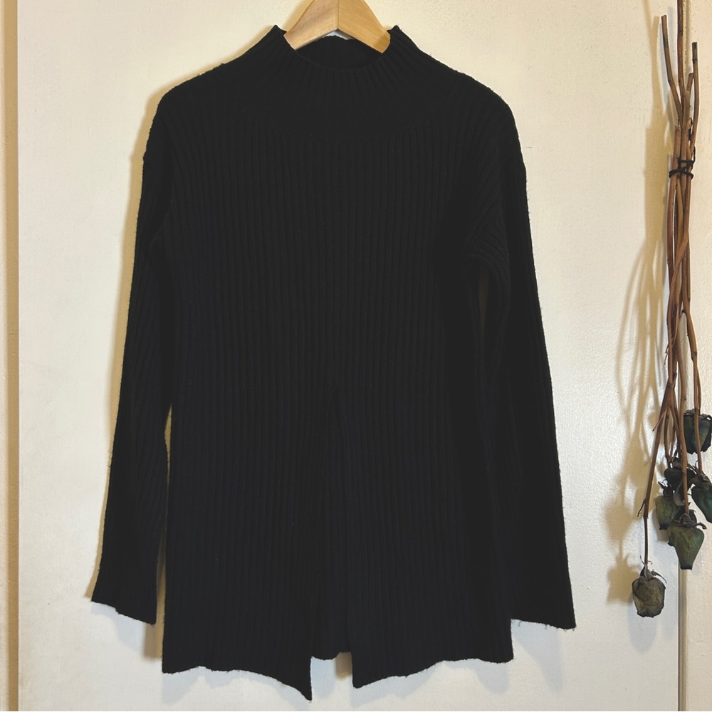 Nasty Gal ribbed black turtleneck with split midriff and sleeves